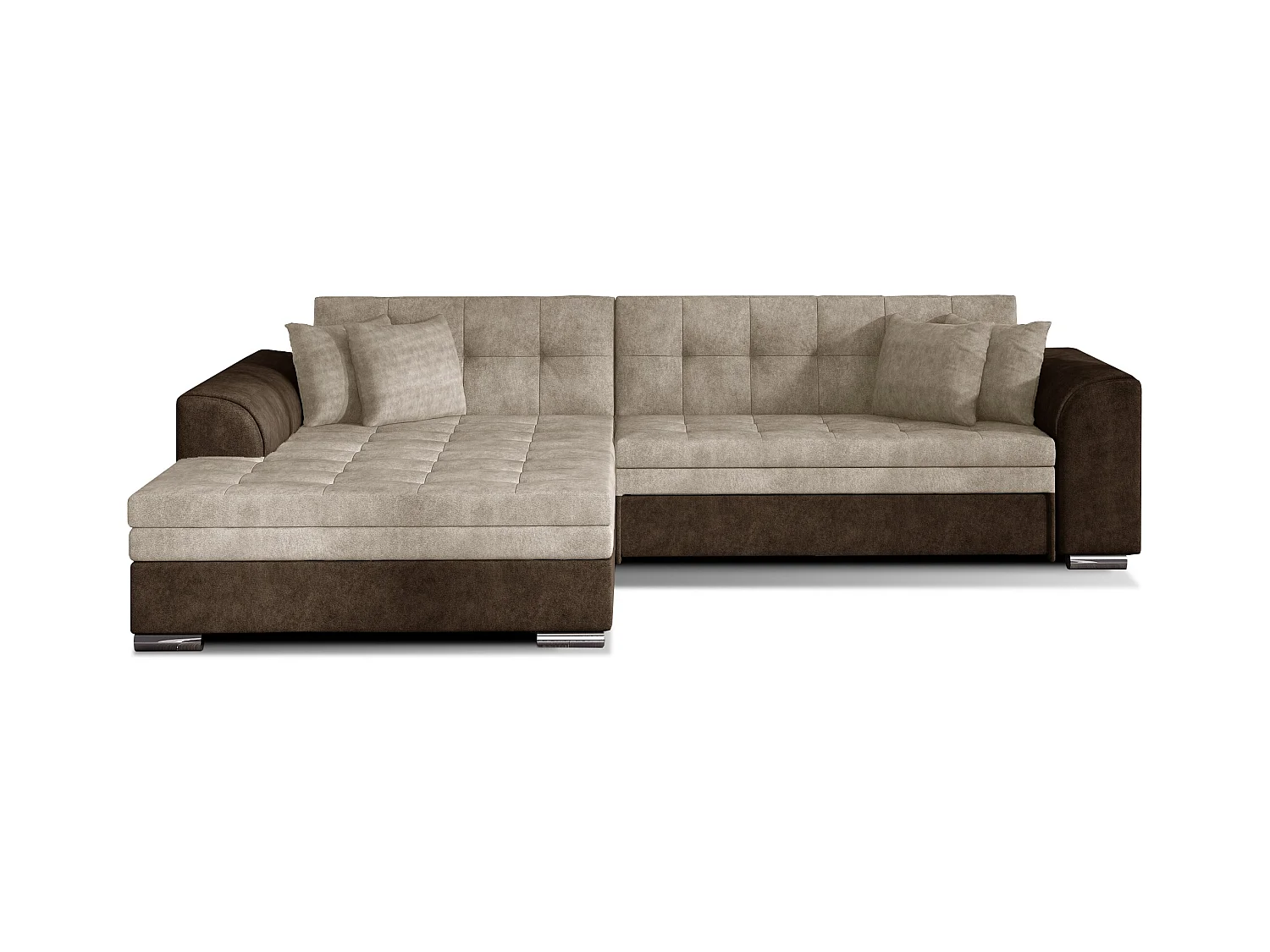 Canapé d'angle gauche convertible 4 places tissu marron et beige Looka 295cm