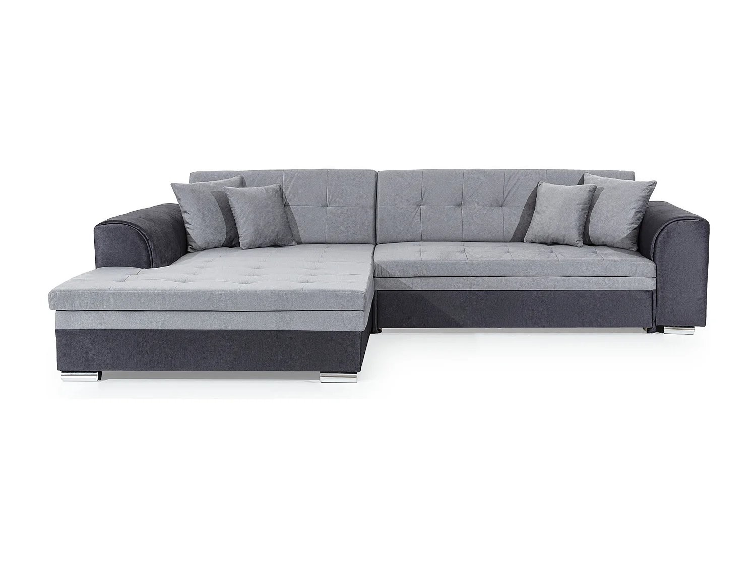 Canapé d'angle gauche convertible 4 places tissu marron et beige Looka 295cm