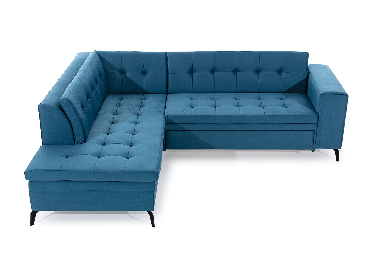 Canapé convertible capitonné angle gauche tissu noir Larry 260cm