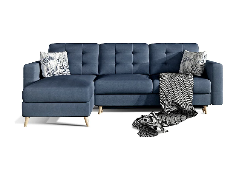 Canapé d'angle réversible et convertible tissu doux bleu turquin Anska 250cm