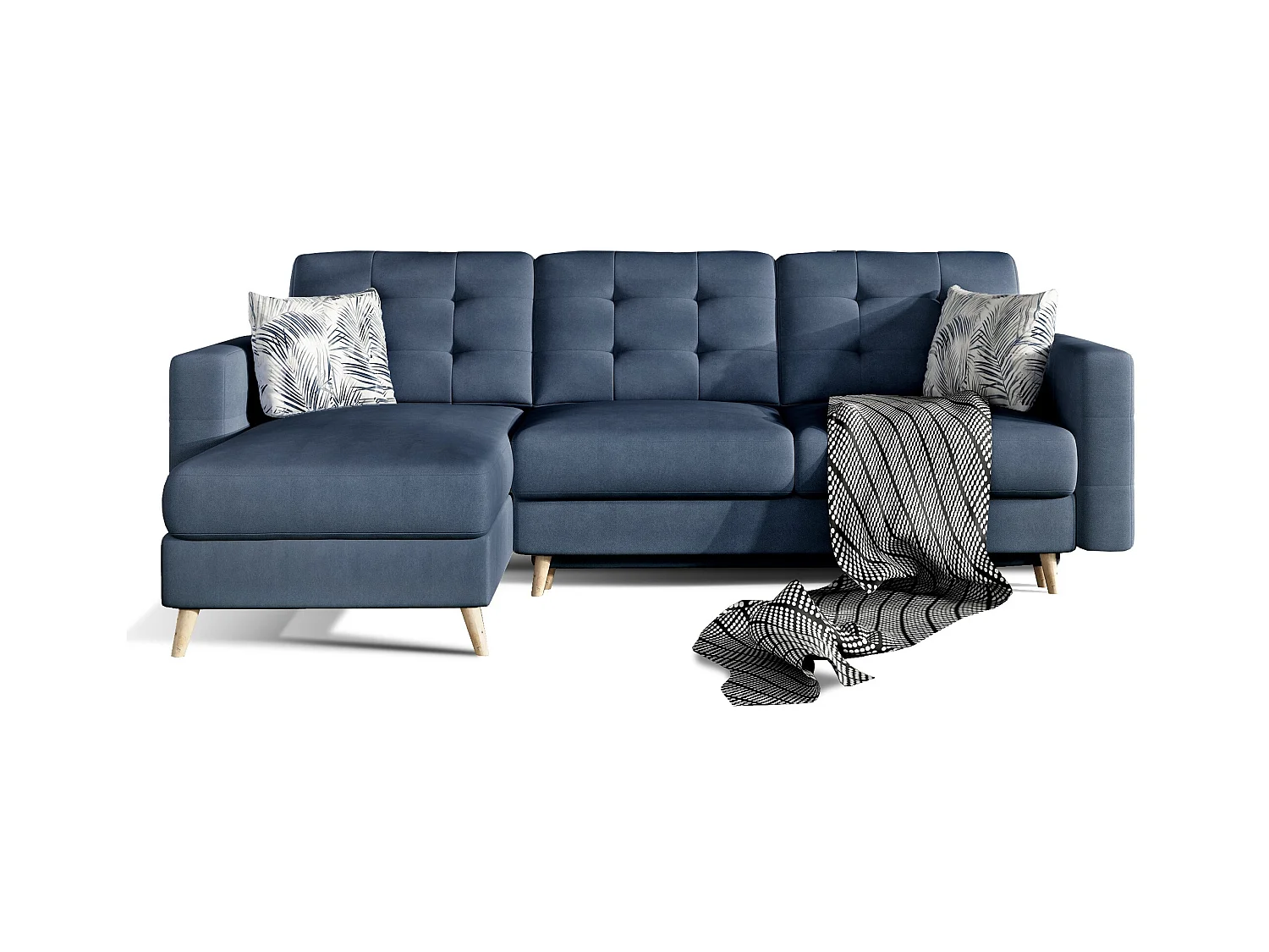 Canapé d'angle réversible et convertible tissu doux bleu turquin Anska 250cm