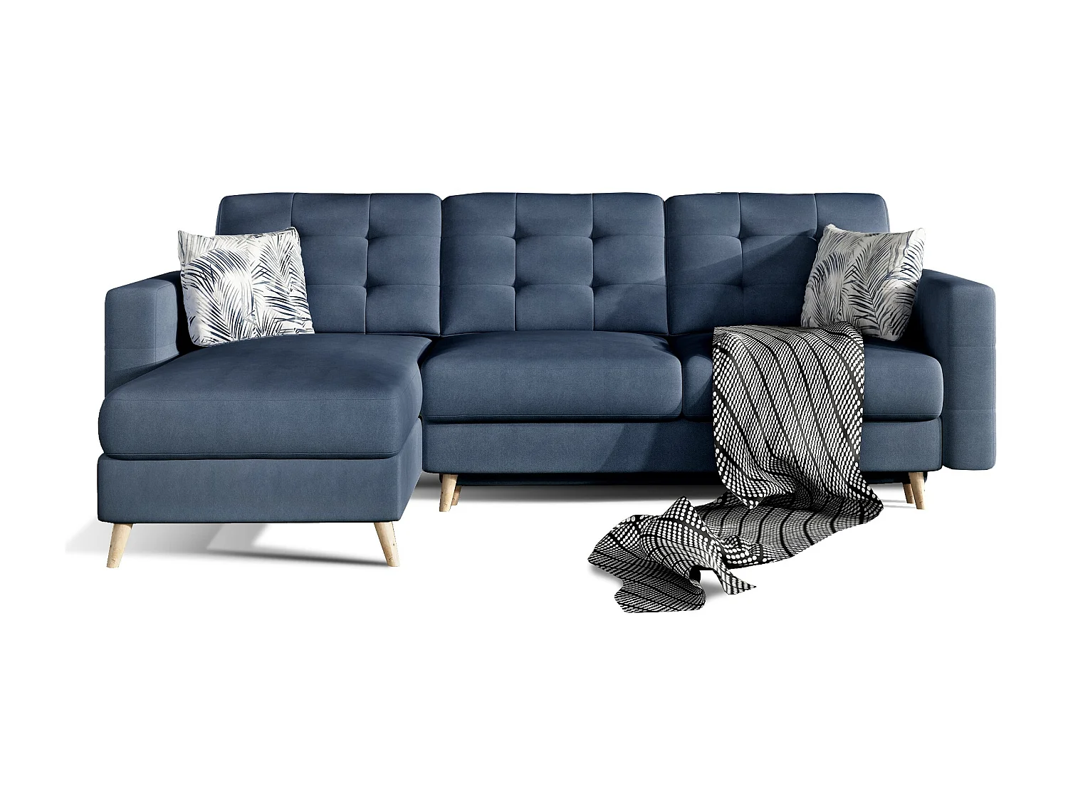 Canapé d'angle réversible et convertible tissu doux bleu turquin Anska 250cm