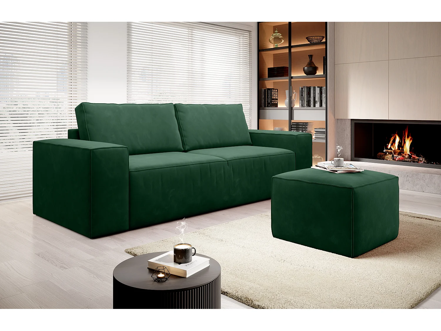 Canapé convertible 4 places tissu vert foncé Willace 260cm