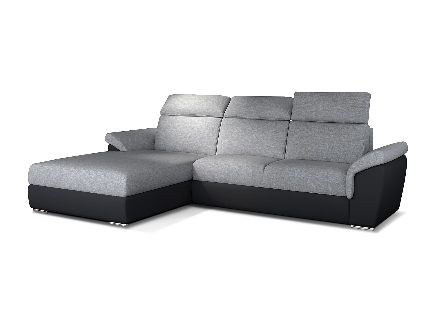 Canapé convertible d'angle gauche simili noir et tissu gris clair Suzy 272cm