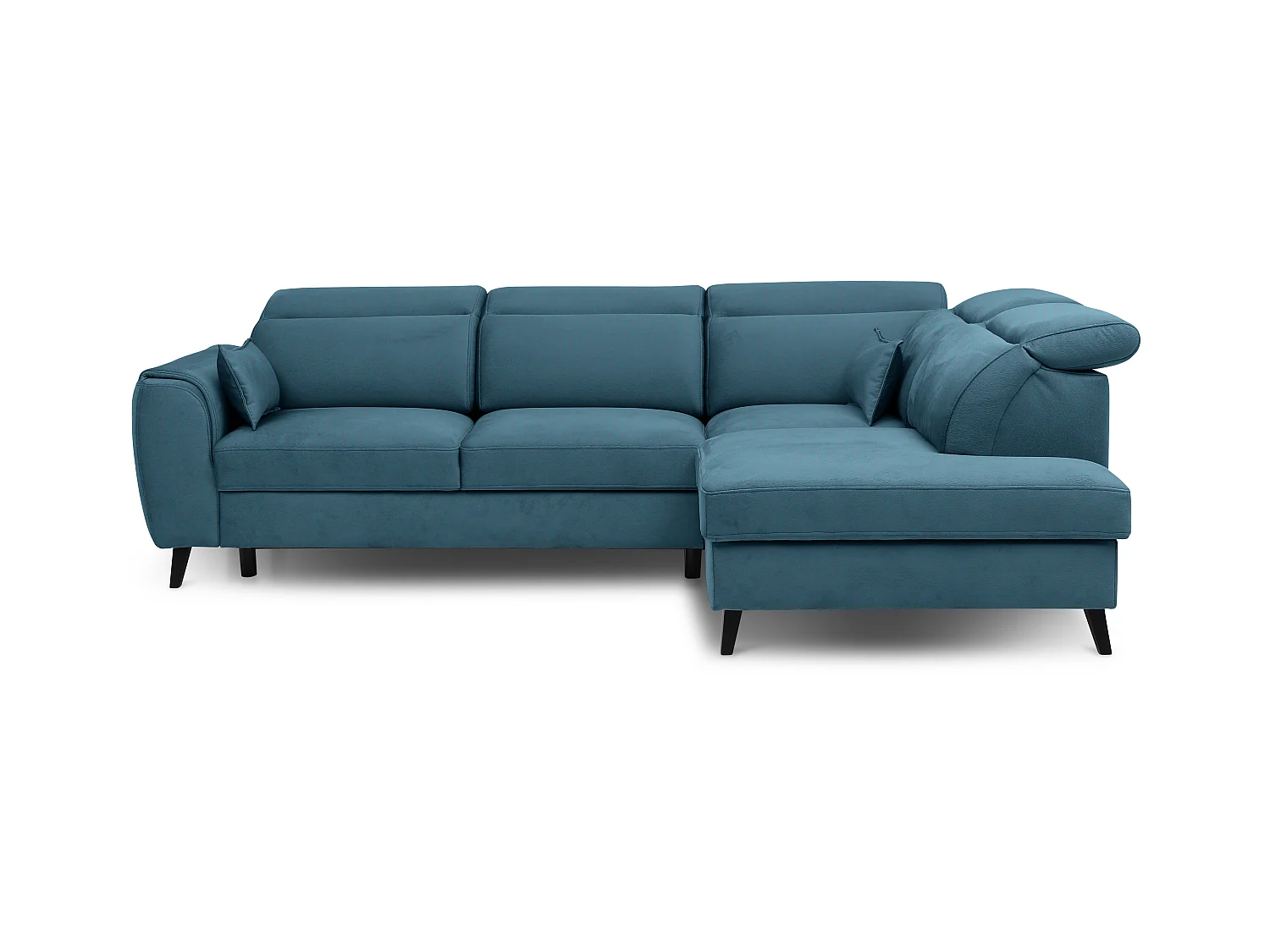 Canapé d'angle droit convertible tissu bleu canard Noblesse 255cm