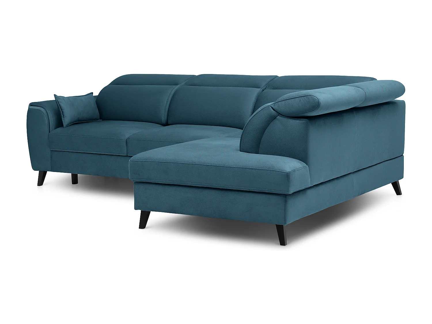 Canapé d'angle droit convertible tissu bleu canard Noblesse 255cm