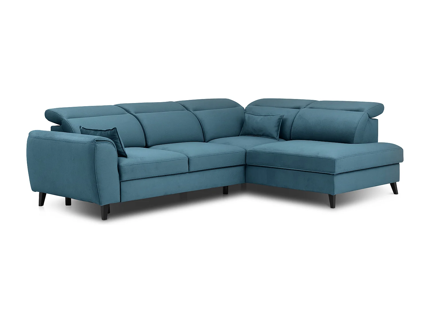 Canapé d'angle droit convertible tissu bleu canard Noblesse 255cm