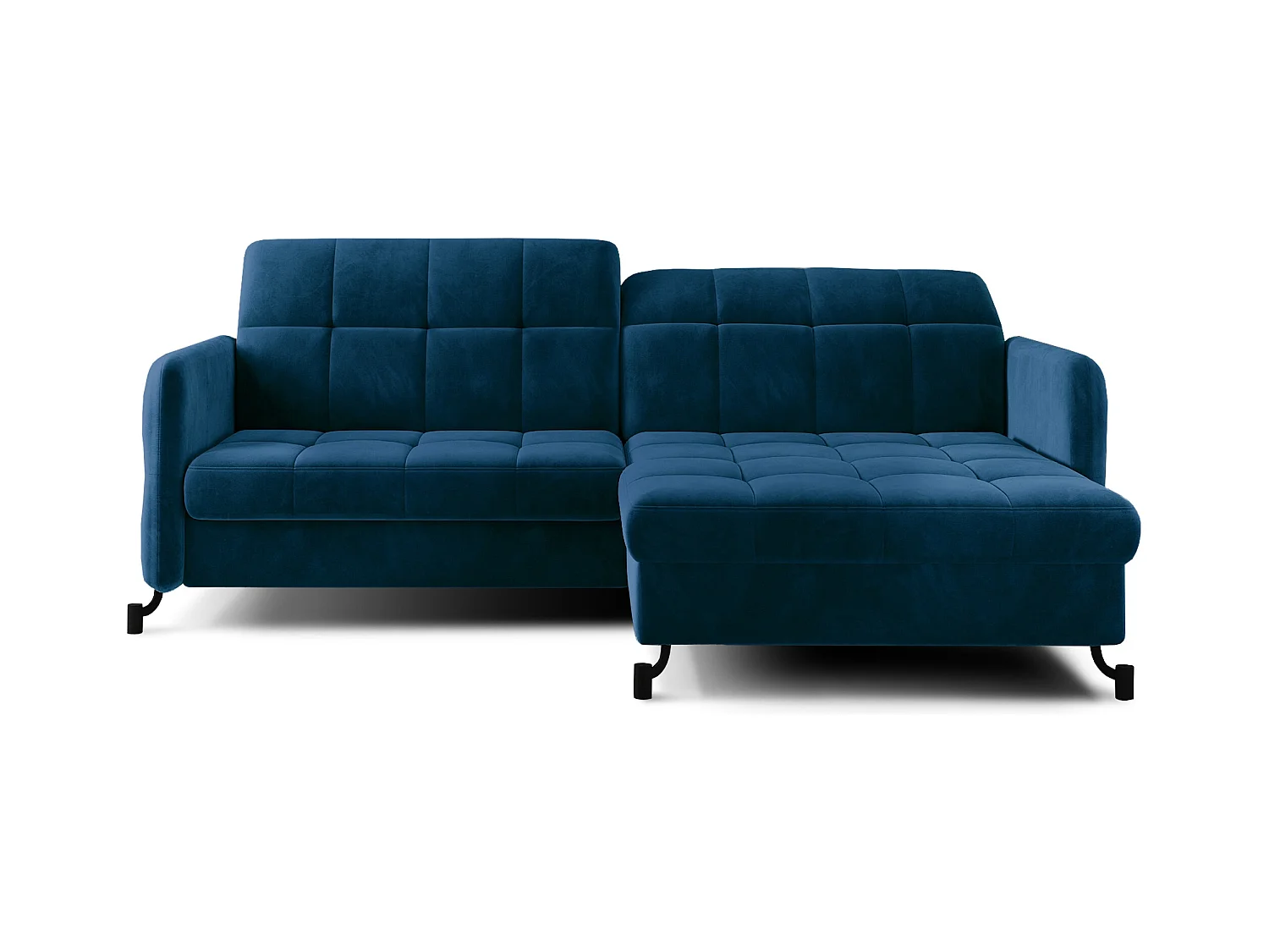 Canapé convertible angle droit avec têtières réglables velours matelassé bleu Lory 225cm