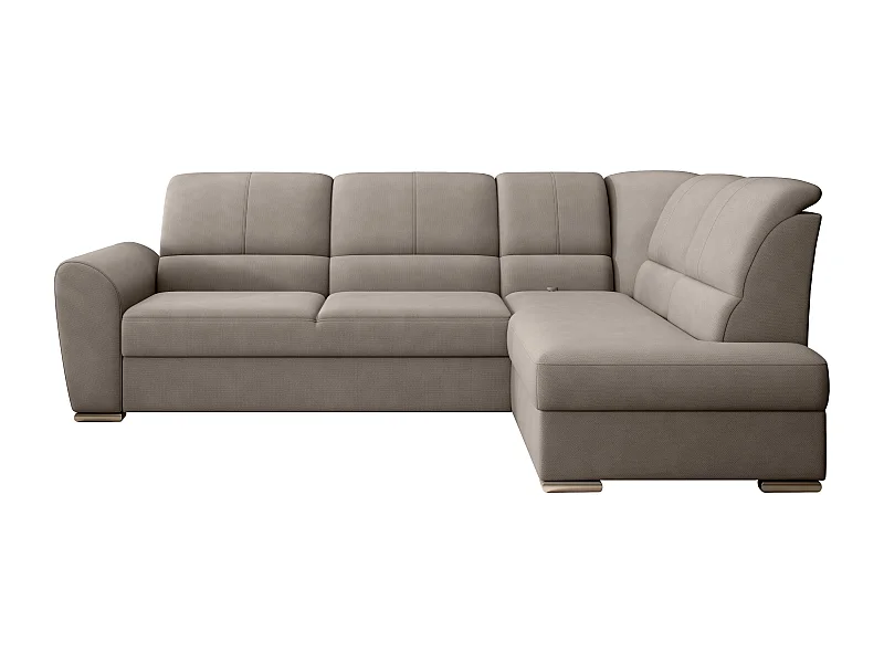 Canapé angle droit convertible tissu beige et pieds acier chromé Zabor 270cm