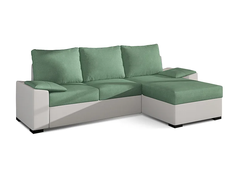 Canapé angle convertible et réversible simili blanc et tissu vert clair Luzo 245cm