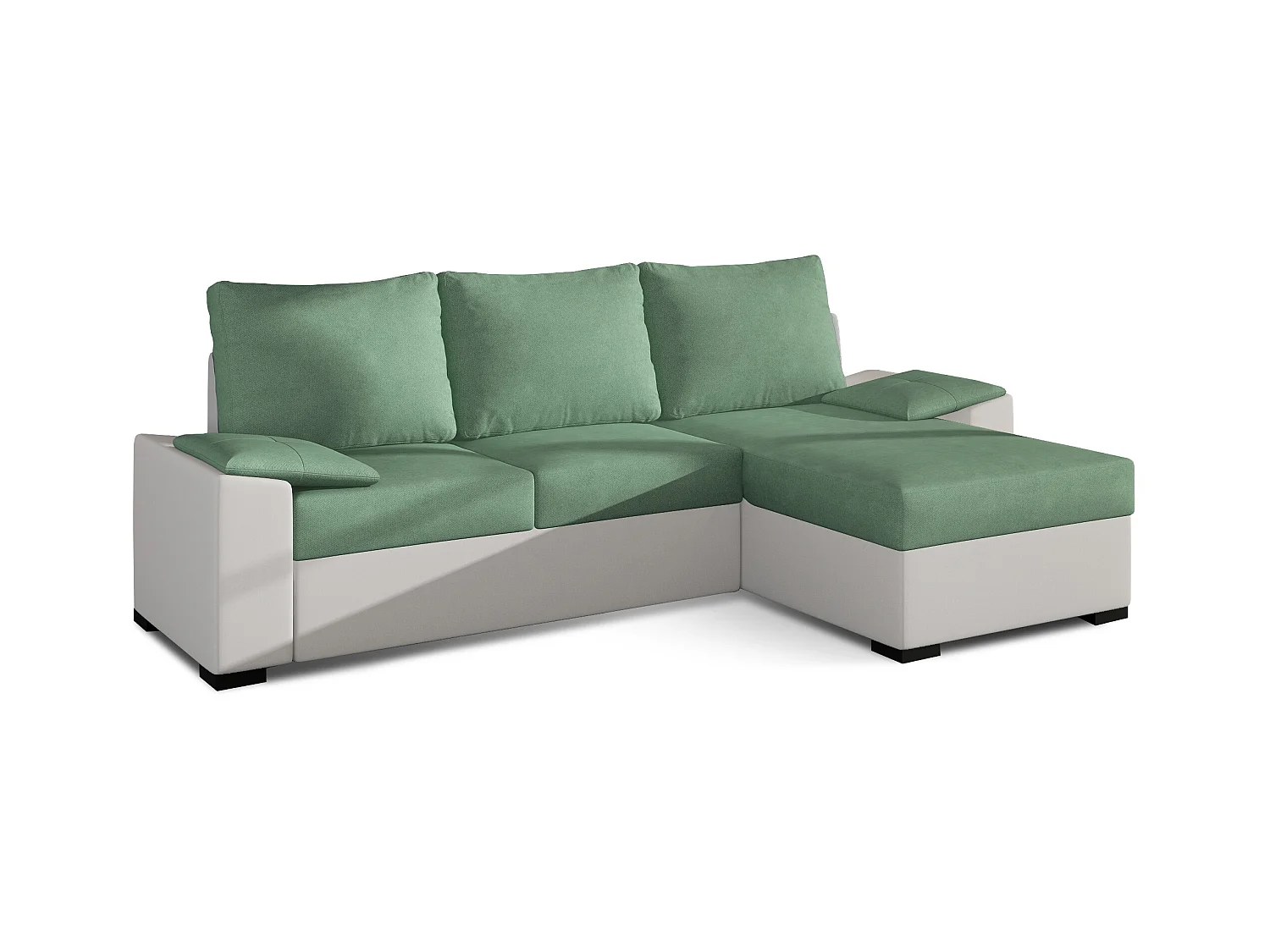 Canapé angle convertible et réversible simili blanc et tissu vert clair Luzo 245cm