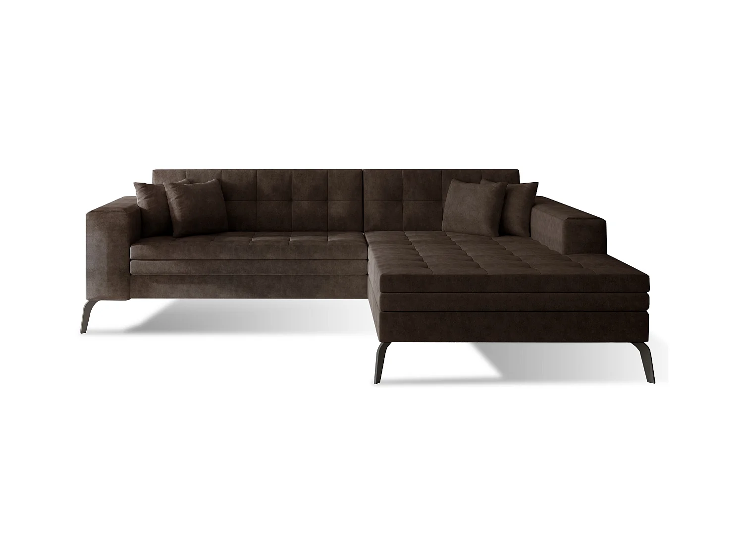 Canapé convertible capitonné angle droit tissu marron et pieds métal noir Lazor 295cm