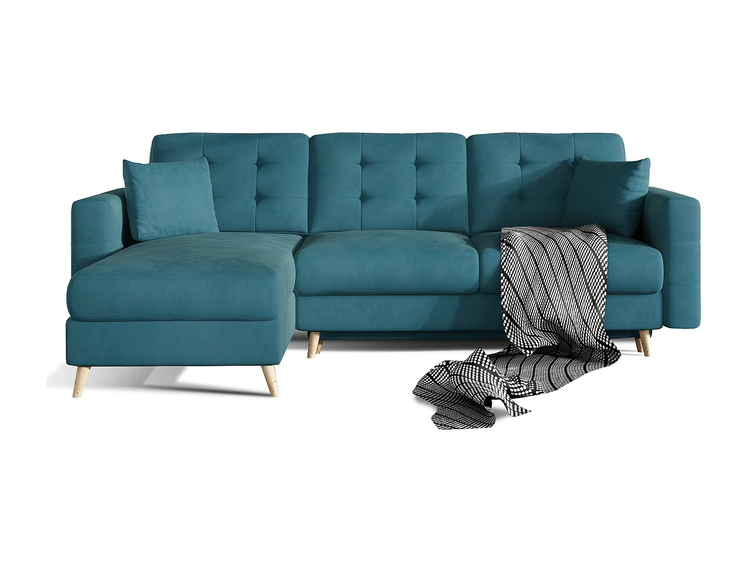 Canapé d'angle réversible et convertible velours bleu canard Anska 235cm