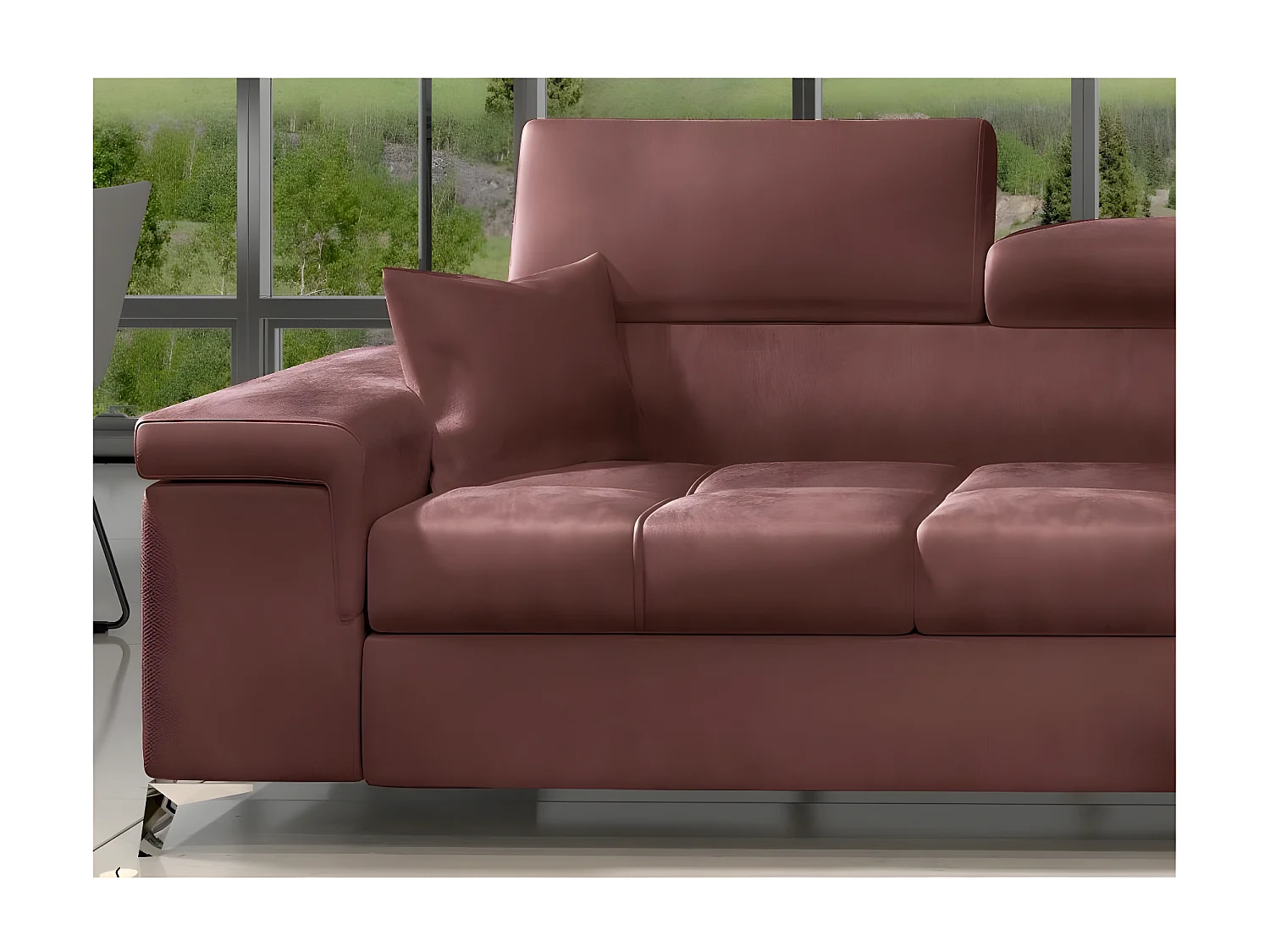 Fluwelen converteerbare hoekbank met verstelbare hoofdsteunen Rikaro 280 cm-Kleur Oud roze-juiste hoek