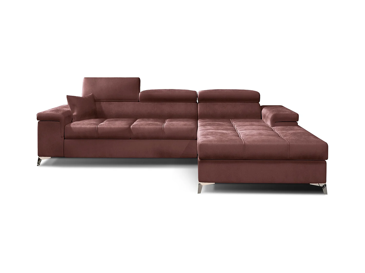 Canapé angle droit convertible velours rose poudré avec appuis-tête réglables Rikaro 280cm