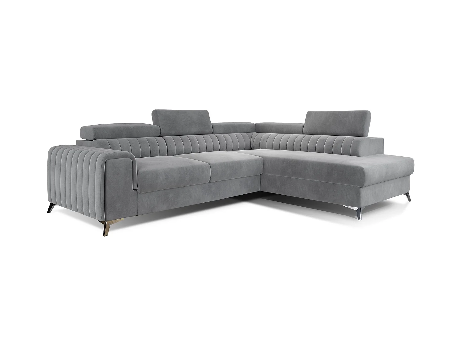 Canapé angle droit convertible avec appuis-tête réglables velours doux gris clair Lozan 275cm