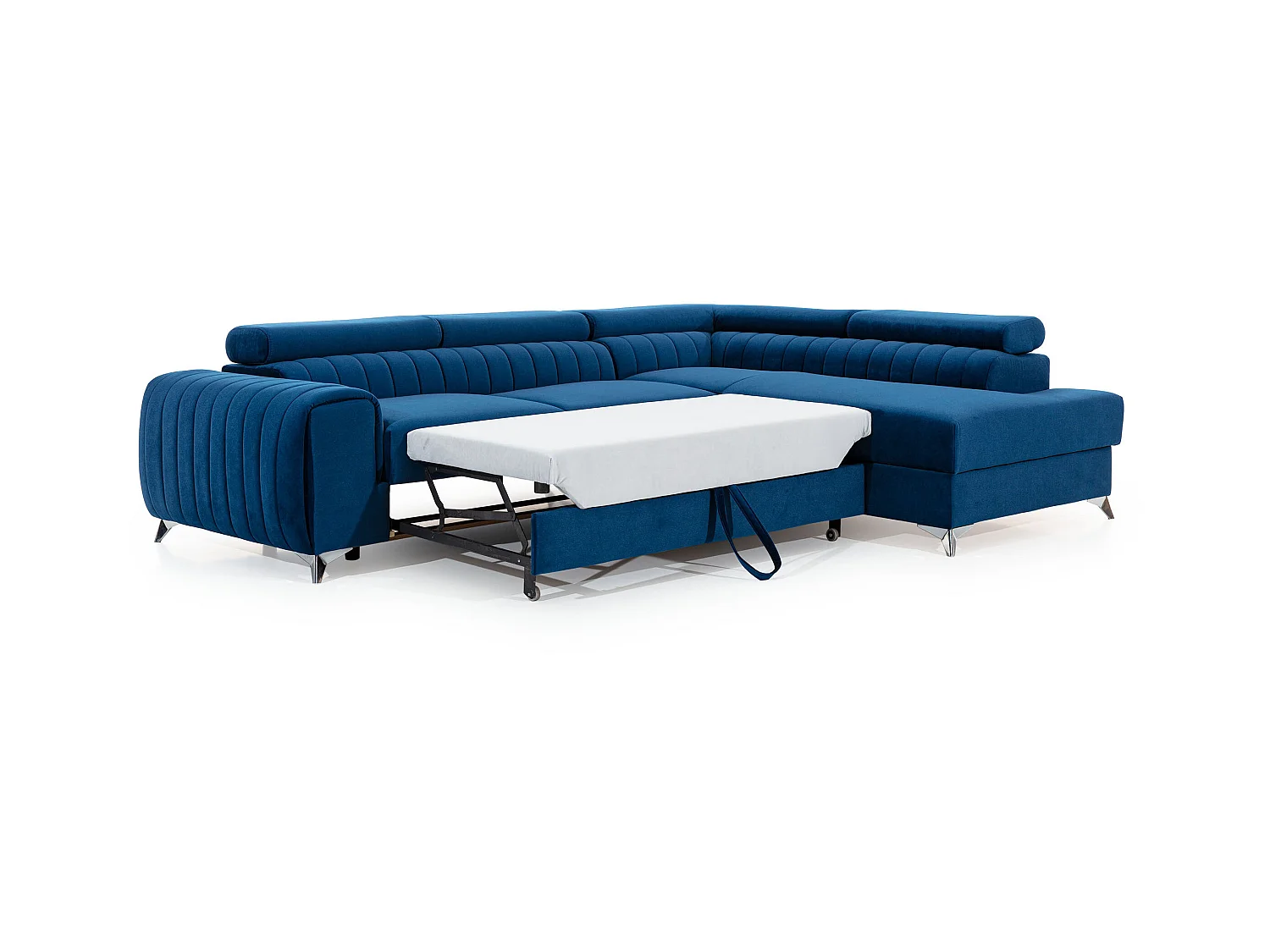 Canapé angle droit convertible avec appuis-tête réglables velours doux gris clair Lozan 275cm