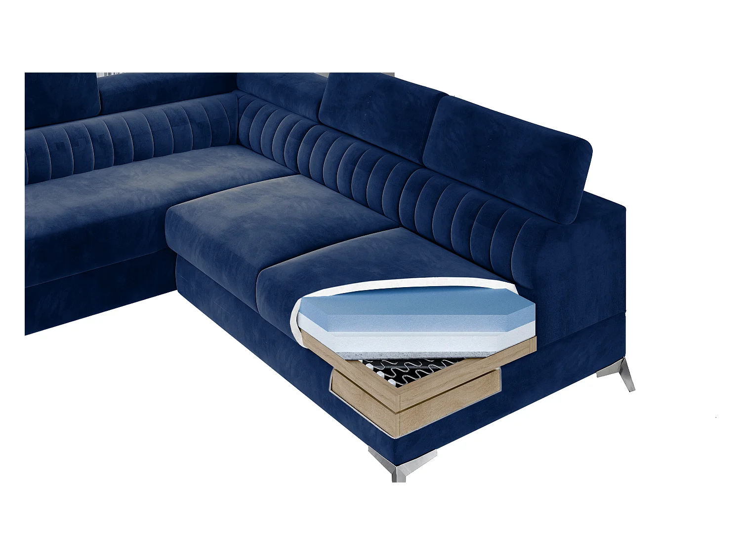 Canapé angle droit convertible avec appuis-tête réglables velours doux gris clair Lozan 275cm