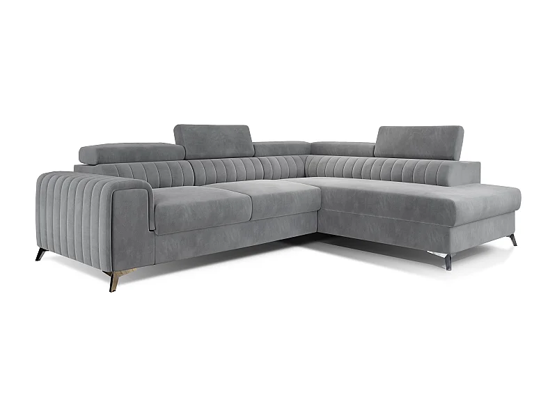 Canapé angle droit convertible avec appuis-tête réglables velours doux gris clair Lozan 275cm