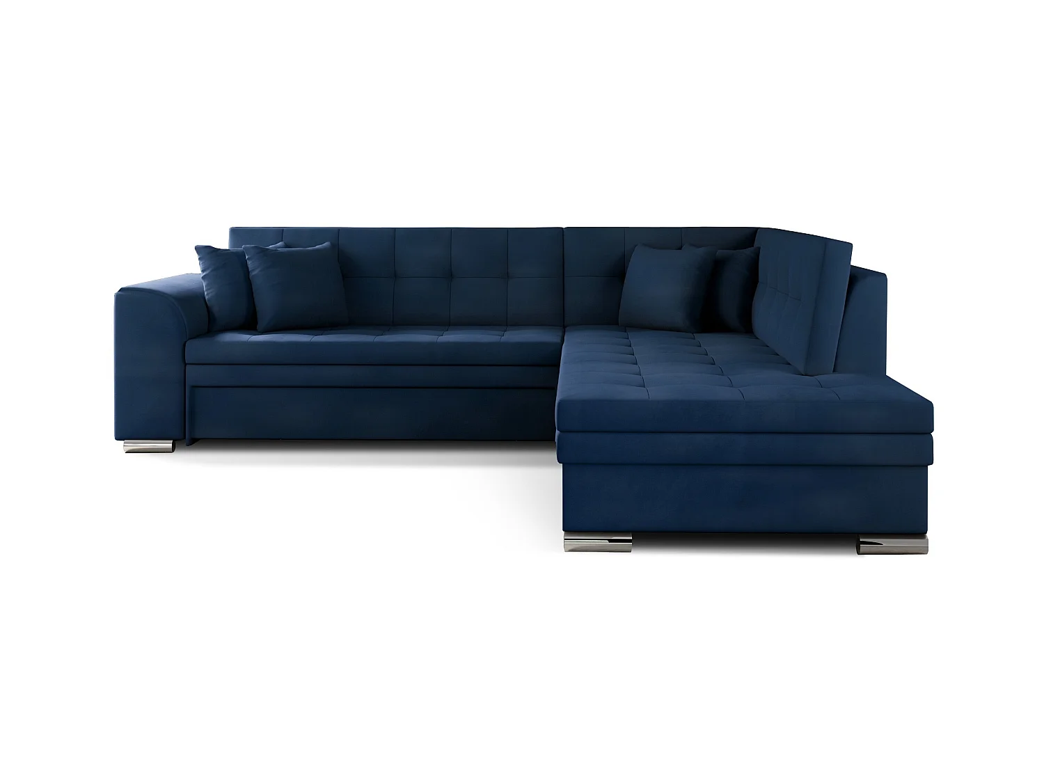 Canapé convertible angle droit velours bleu marine et chromé Pika 260cm