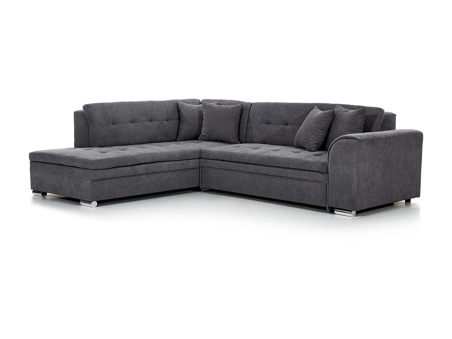 Canapé convertible angle droit velours bleu marine et chromé Pika 260cm