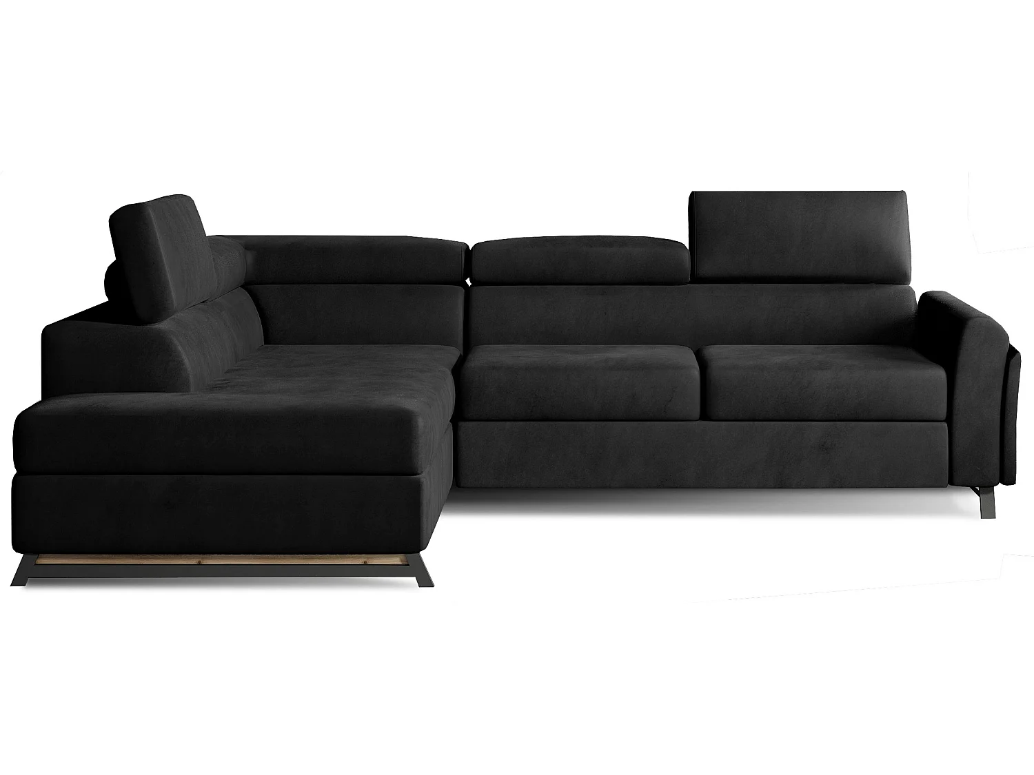 Canapé angle gauche convertible velours noir avec têtières réglables Nikos 265cm