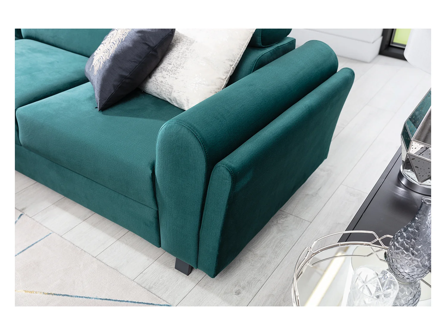 Canapé angle gauche convertible velours noir avec têtières réglables Nikos 265cm