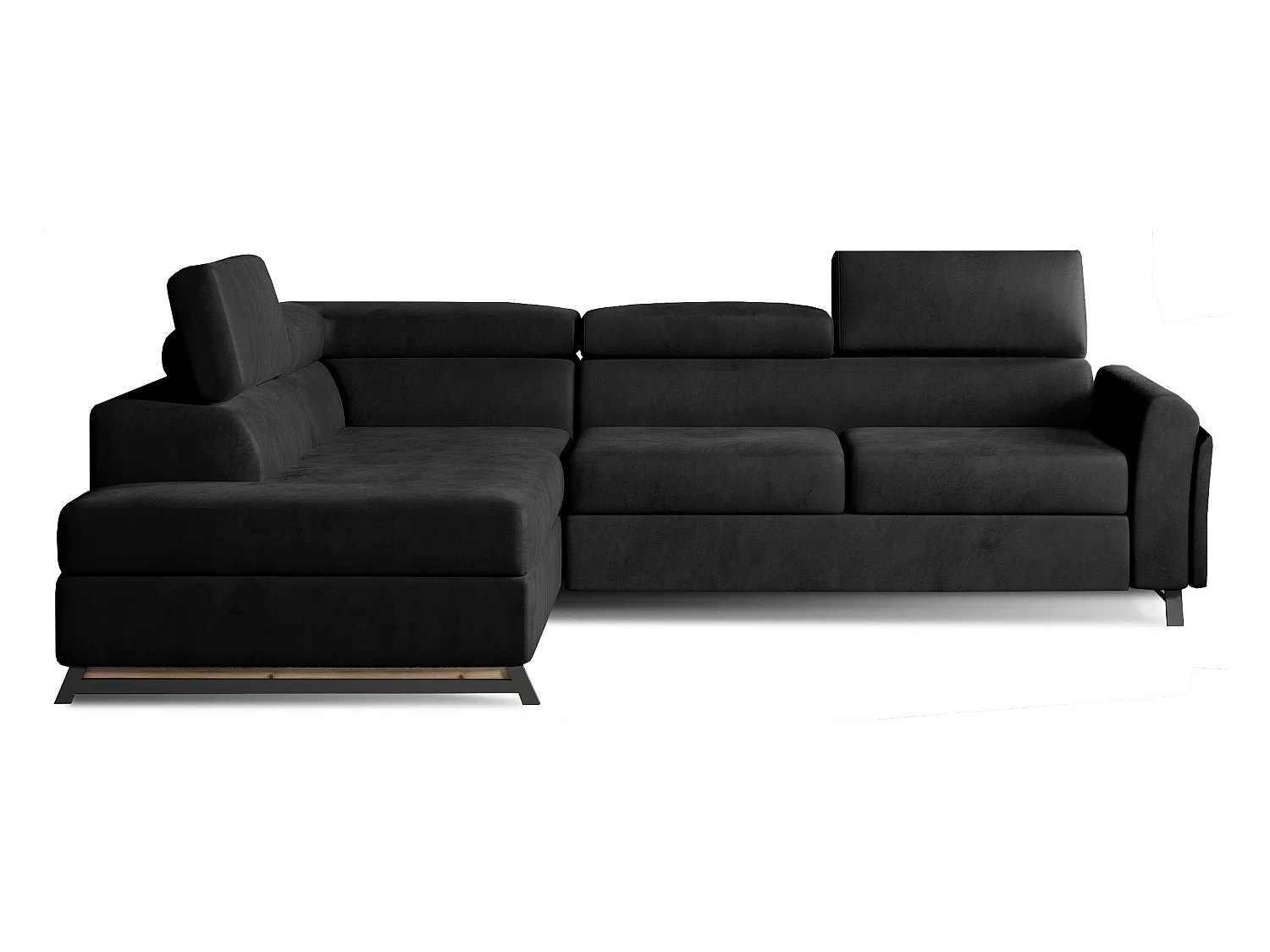 Canapé angle gauche convertible velours noir avec têtières réglables Nikos 265cm