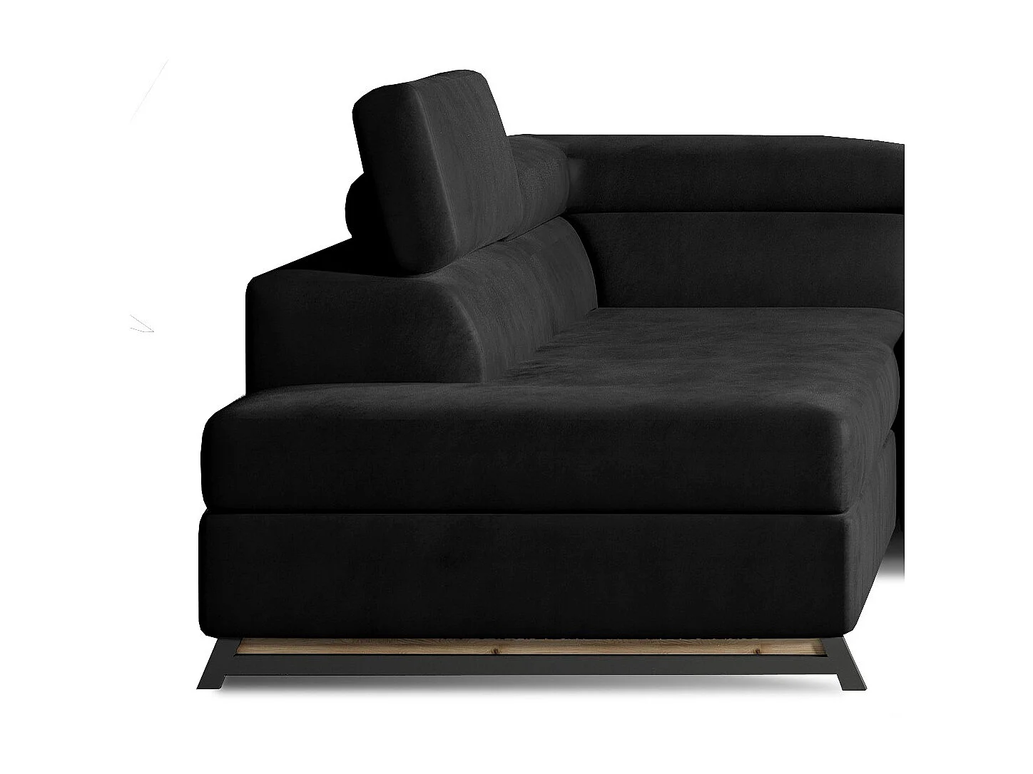 Canapé angle gauche convertible velours noir avec têtières réglables Nikos 265cm