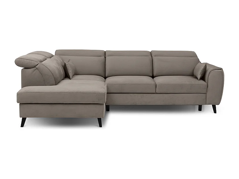 Canapé d'angle convertible avec rangement tissu NOBLESSE - Pieds bois noir-Marron-angle gauche