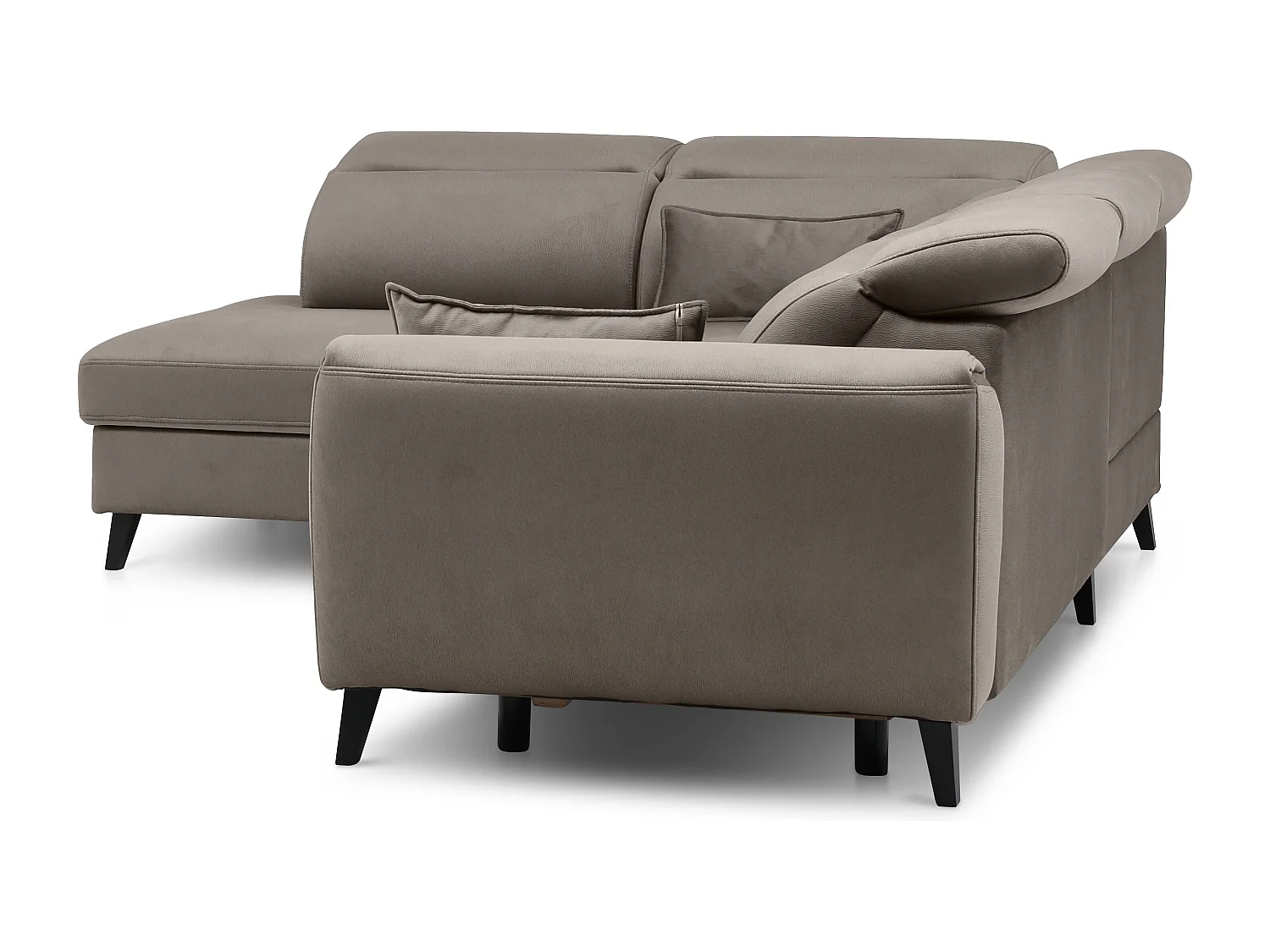 Canapé d'angle convertible avec rangement tissu NOBLESSE - Pieds bois noir-Marron-angle gauche