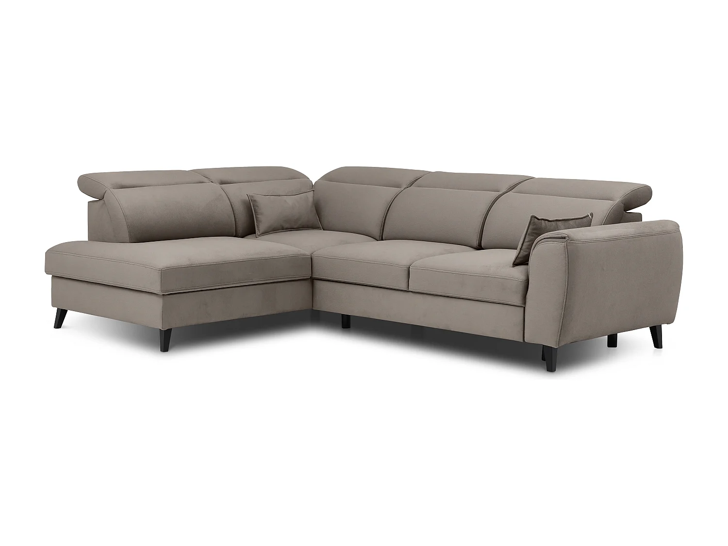 Canapé d'angle convertible avec rangement tissu NOBLESSE - Pieds bois noir-Marron-angle gauche