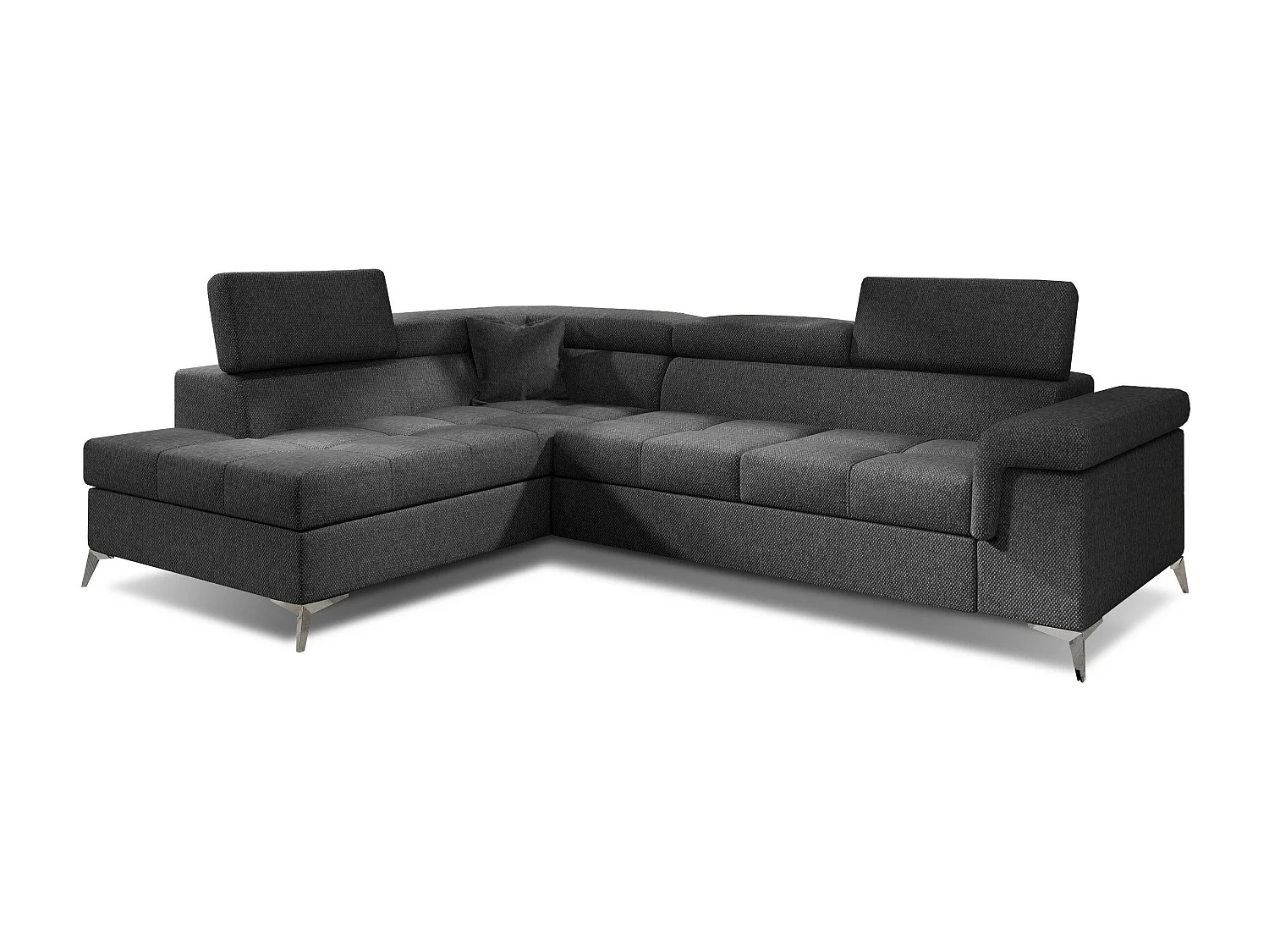 Canapé d'angle gauche convertible tissu gris chiné Marido 275cm