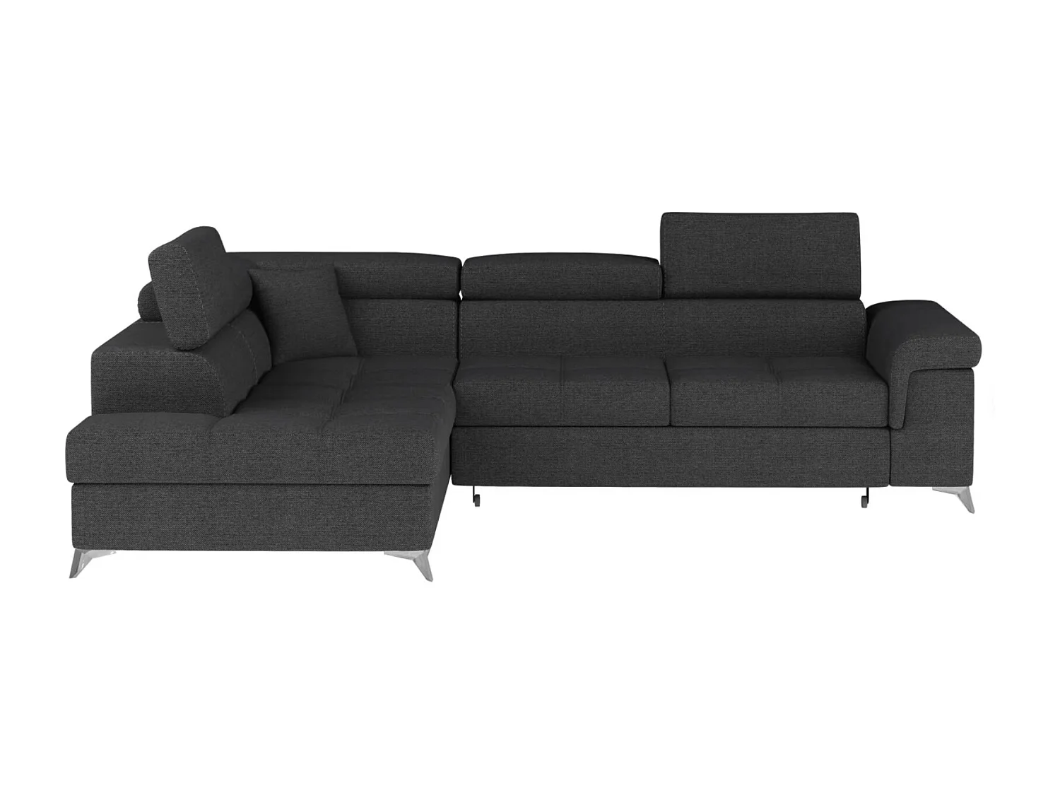 Canapé d'angle convertible tissu MARIDO - Coffre et appuis-tête réglables-Gris foncé-angle gauche