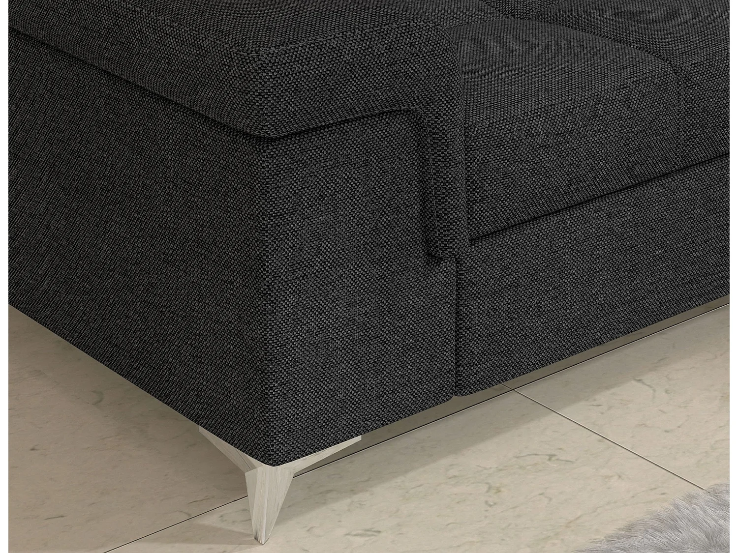 Canapé d'angle convertible tissu MARIDO - Coffre et appuis-tête réglables-Gris foncé-angle gauche