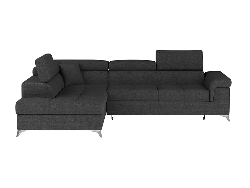 Canapé d'angle convertible tissu MARIDO - Coffre et appuis-tête réglables-Gris foncé-angle gauche