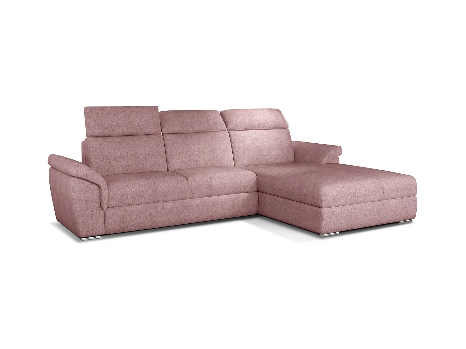 Canapé convertible d'angle droit tissu rose têtières réglables Suzy 272cm