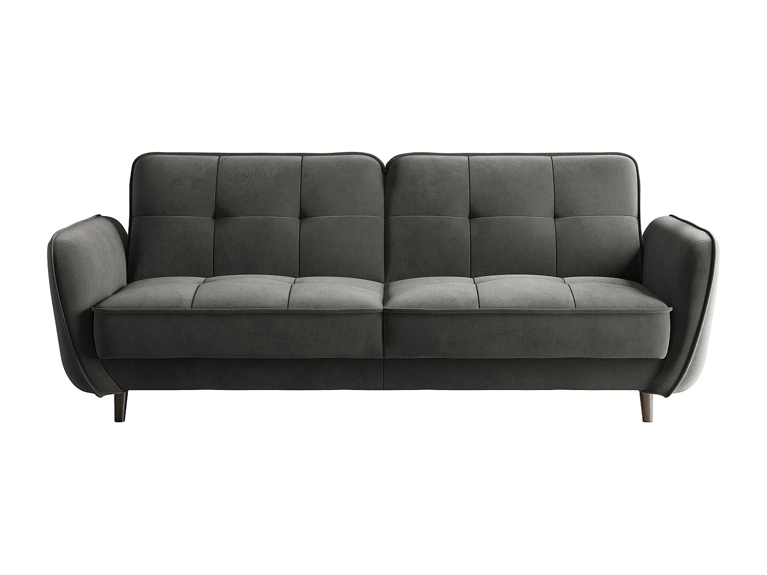 Canapé convertible 3 places velours anthracite capitonné et pieds bois noir Bizza 220cm