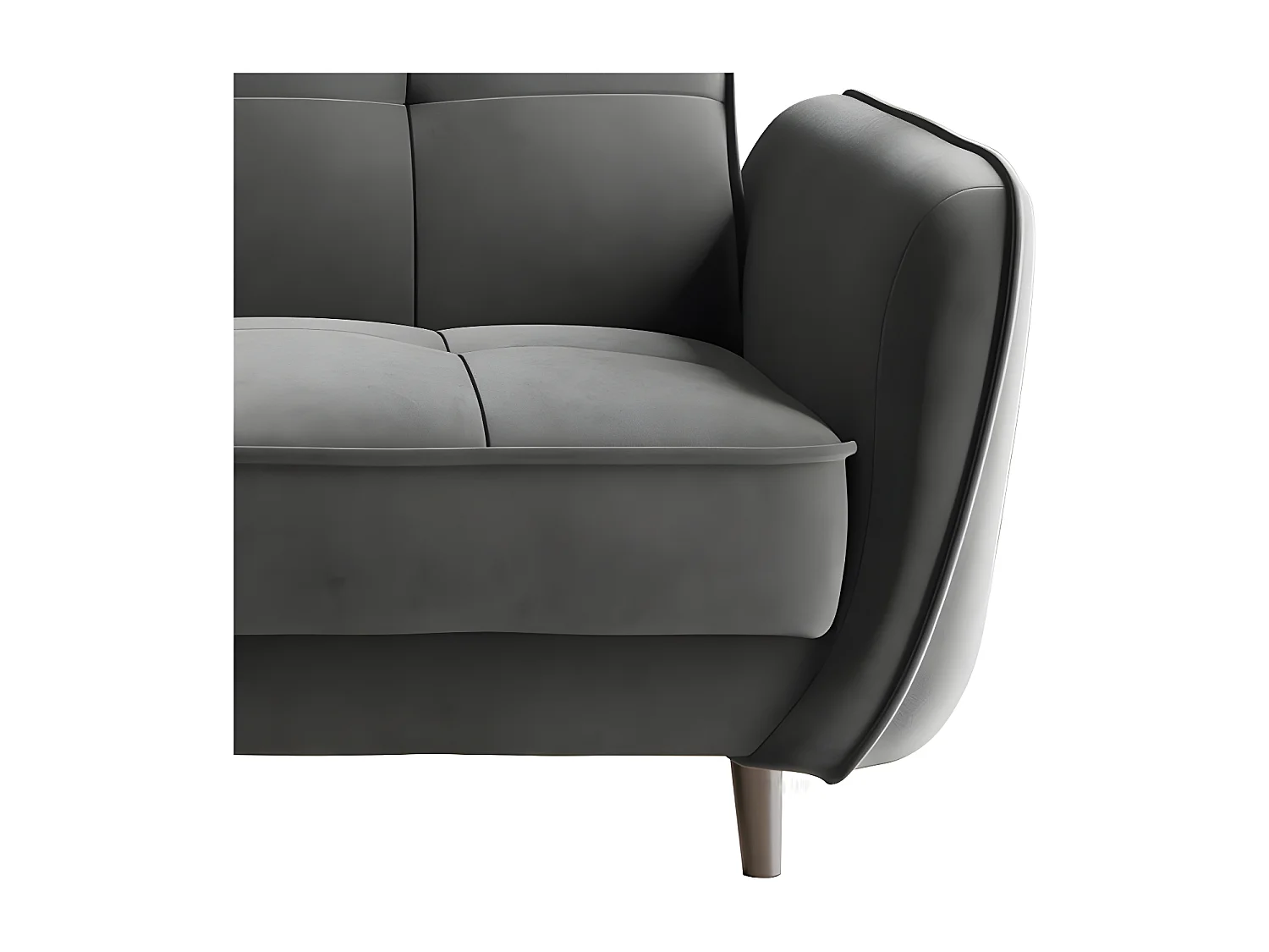 Canapé convertible 3 places velours anthracite capitonné et pieds bois noir Bizza 220cm