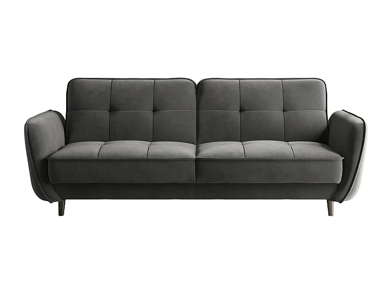 Canapé convertible 3 places velours anthracite capitonné et pieds bois noir Bizza 220cm