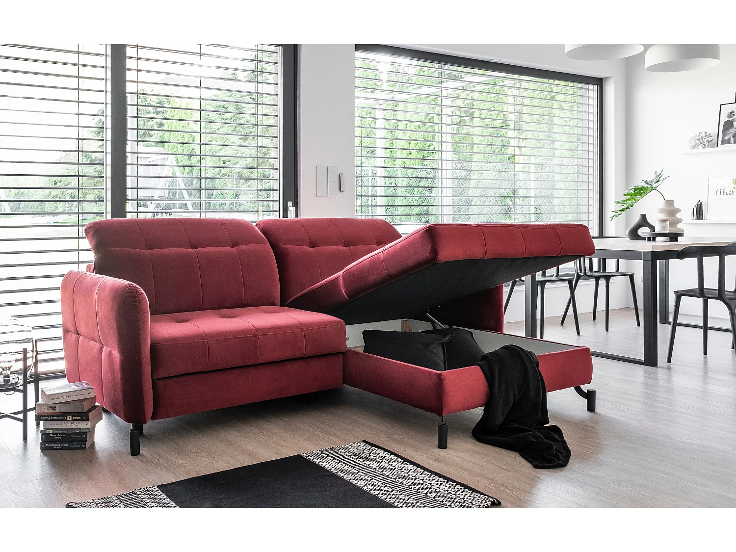 Rechthoekige slaapbank met verstelbare hoofdsteunen Lory grijze gewatteerde stof 225 cm