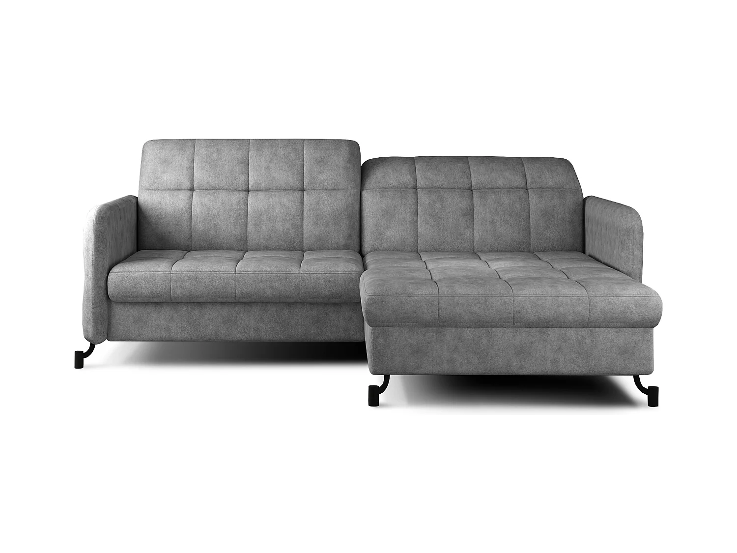 Canapé convertible angle droit avec têtières réglables tissu matelassé gris Lory 225cm