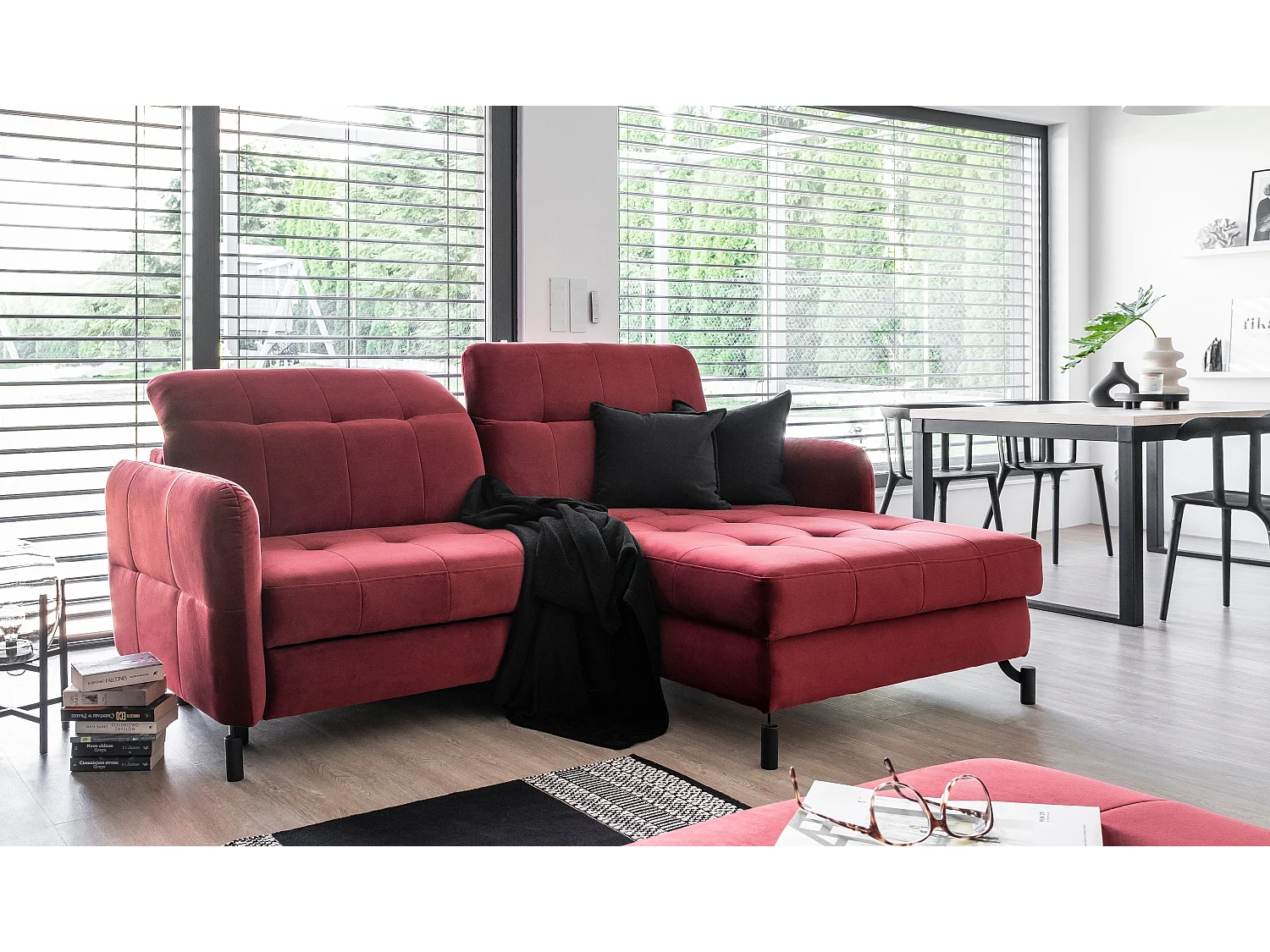 Rechthoekige slaapbank met verstelbare hoofdsteunen Lory grijze gewatteerde stof 225 cm