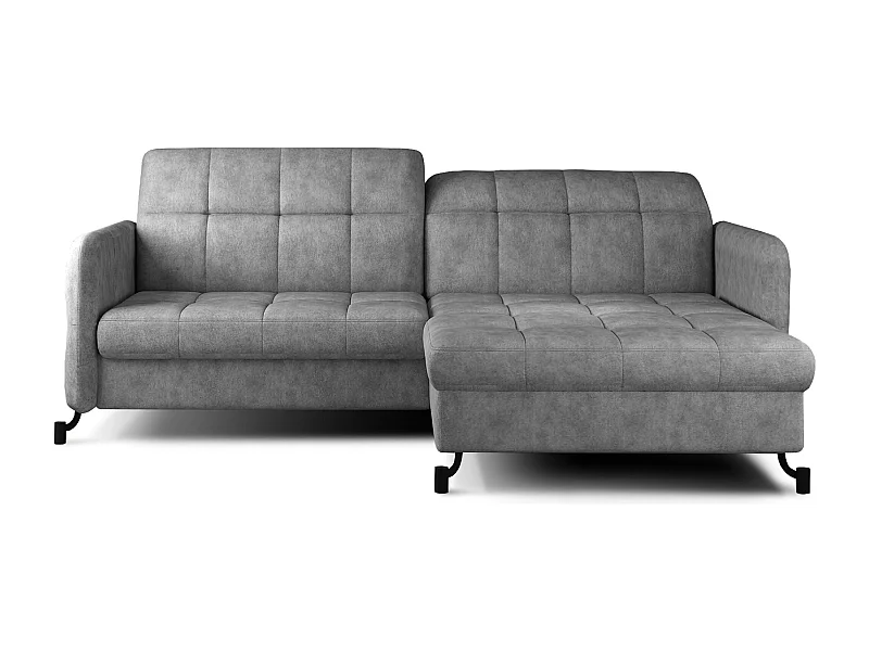 Canapé convertible angle droit avec têtières réglables tissu matelassé gris Lory 225cm