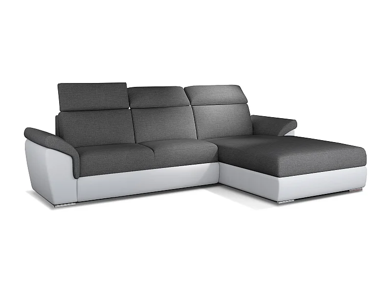 Canapé convertible d'angle droit simili blanc et tissu gris foncé Suzy 272cm