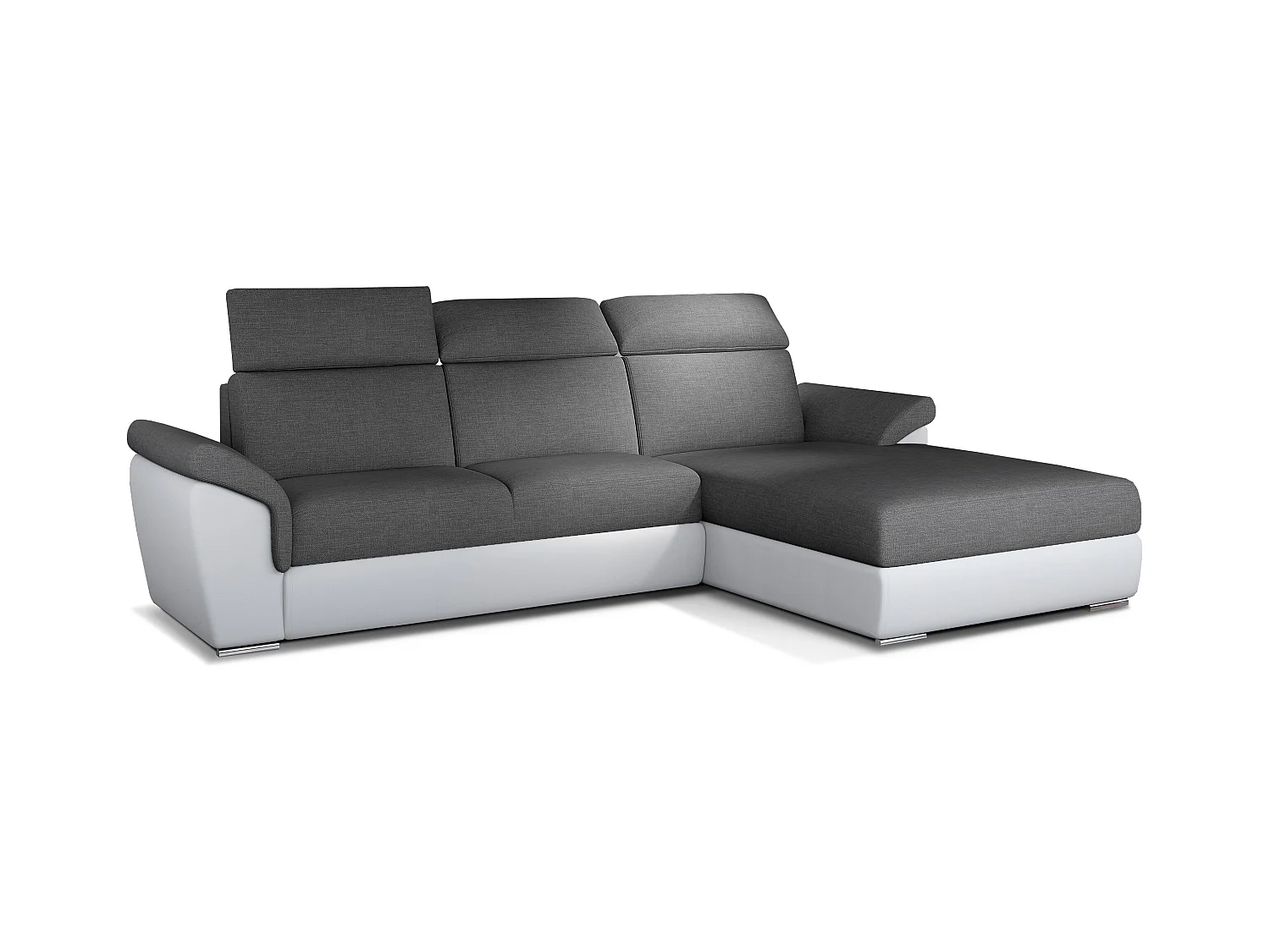 Canapé convertible d'angle droit simili blanc et tissu gris foncé Suzy 272cm