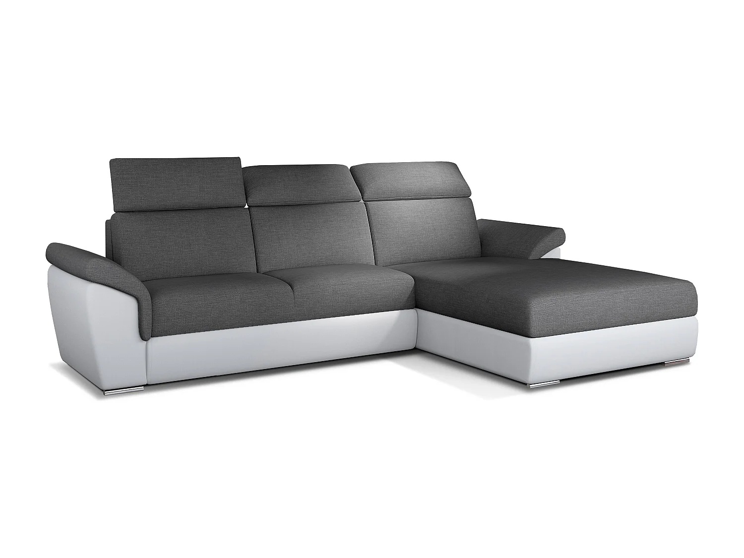 Canapé convertible d'angle droit simili blanc et tissu gris foncé Suzy 272cm