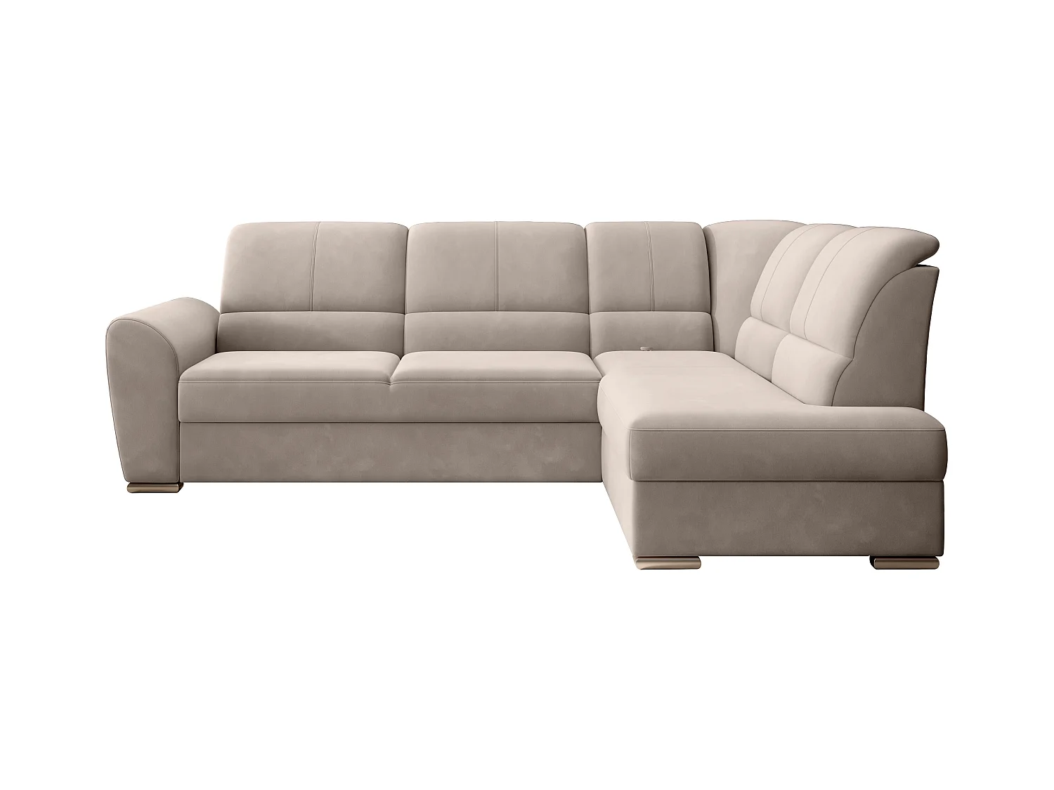 Canapé angle droit convertible velours beige et pieds acier chromé Zabor 270cm