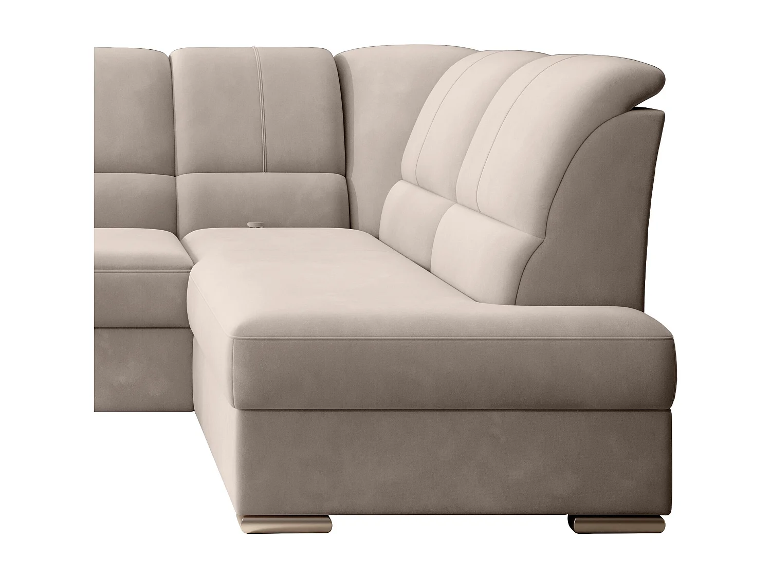 Canapé angle droit convertible velours beige et pieds acier chromé Zabor 270cm