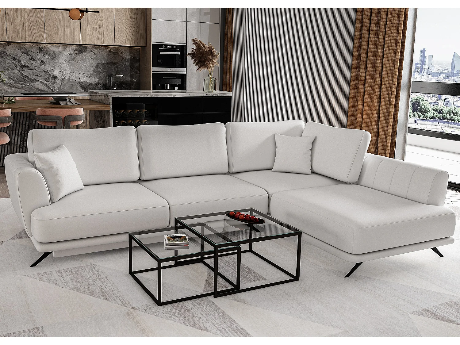 Canapé convertible angle droit simili cuir blanc Savary 280cm